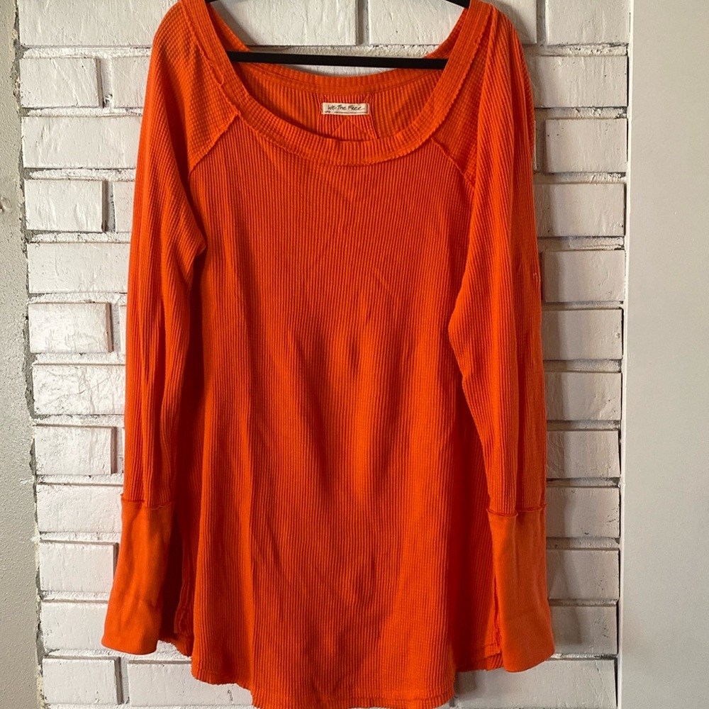 Free People bright orange waffleknit long sleeve shirt
